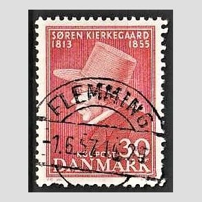 FRIM�RKER DANMARK | 1955 - AFA 365 - S�ren Kierkeghaard - 30 �re r�d - Pragt Stemplet Flemming