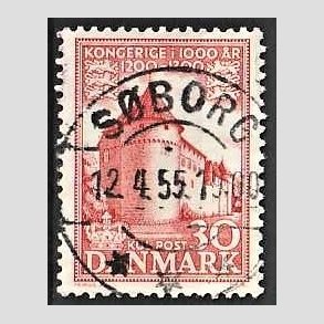 FRIM�RKER DANMARK | 1953-56 - AFA 349 - Kongeriget 1000 �r - 30 �re r�d - Pragt Stemplet S�borg