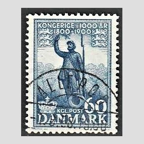 FRIM�RKER DANMARK | 1953-56 - AFA 355 - Kongeriget 1000 �r - 60 �re bl� - Pragt Stemplet Aller�d