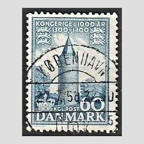 FRIM�RKER DANMARK | 1953-56 - AFA 350 - Kongeriget 1000 �r - 60 �re bl� - Pragt Stemplet K�benhavn