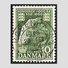 FRIM�RKER DANMARK | 1953-56 - AFA 346 - Kongeriget 1000 �r - 10 �re gr�n - Pragt Stemplet