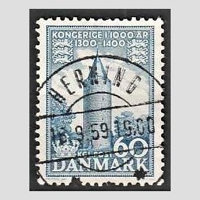 FRIM�RKER DANMARK | 1953-56 - AFA 350 - Kongeriget 1000 �r - 60 �re bl� - Pragt Stemplet Herning