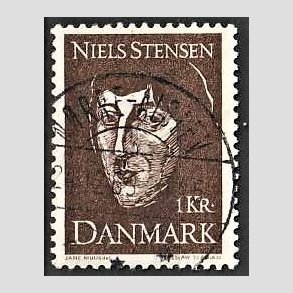 FRIM�RKER DANMARK | 1969 - AFA 488 - Niels Stensen - 1 Kr. brun - Lux Stemplet N�rre-Alslev