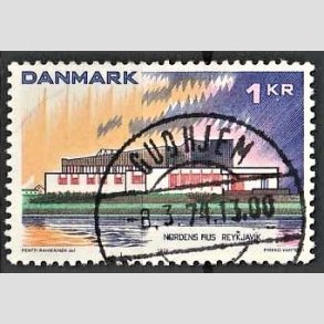 FRIM�RKER DANMARK | 1973 - AFA 548 - Nordens hus. - 1 Kr. flerfarvet - Pragt Stemplet Gudhjem