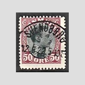 FRIMRKER DANMARK | 1918-20 - AFA 106 - Chr. X 50 re vinrd/sort - Lux Stemplet Svendborg