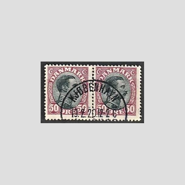 FRIMRKER DANMARK | 1918-20 - AFA 106 - Chr. X 50 re vinrd/sort i par - Lux Stemplet Kbenhavn
