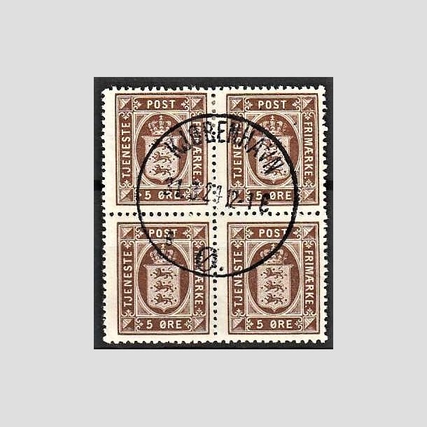 FRIMRKER DANMARK | 1921-23 - AFA 18 - 5 re brun i 4-blok - Lux Stemplet (Sjlden blok)