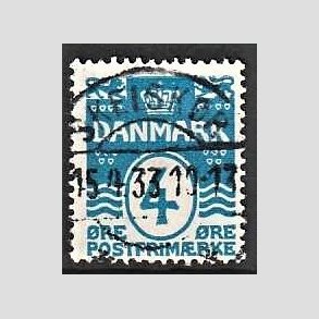FRIM�RKER DANMARK | 1913-14 - AFA 80 - B�lgelinie 4 �re bl� - Lux Stemplet Sk�lsk�r