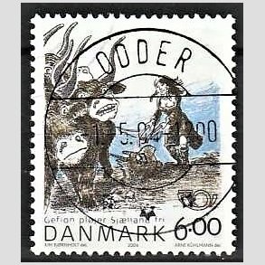FRIM�RKER DANMARK | 2004 - AFA 1385 - Gefion - 6,00 Kr. flerfarvet - Pragt Stemplet Odder