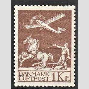FRIMRKER DANMARK | 1929 - AFA 182 - Gl. Luftpost 1 Kr. brun - Ubrugt