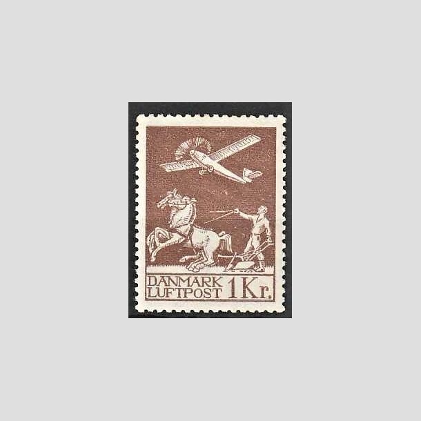 FRIMRKER DANMARK | 1929 - AFA 182 - Gl. Luftpost 1 Kr. brun - Ubrugt