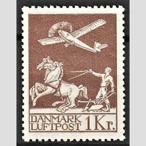 FRIM�RKER DANMARK | 1929 - AFA 182 - Gl. Luftpost 1 Kr. brun - Ubrugt