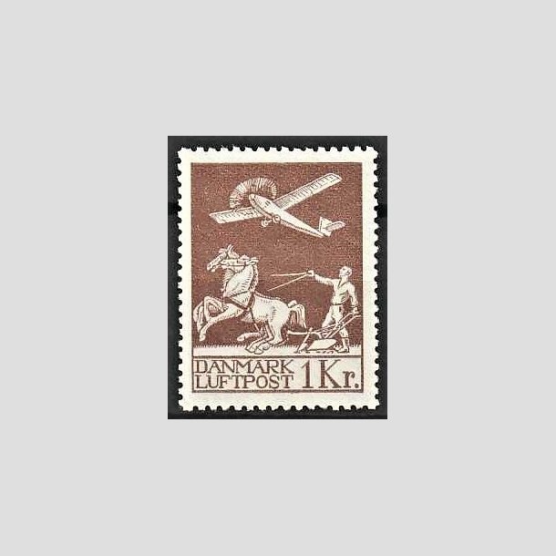 FRIMRKER DANMARK | 1929 - AFA 182 - Gl. Luftpost 1 Kr. brun - Ubrugt