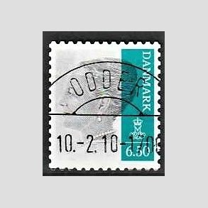 FRIMRKER DANMARK | 2010 - AFA 1607E - Dronning Margrethe II - 6,50 Kr. gr/blgrn - Pragt Stemplet Odder