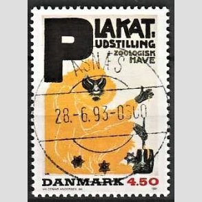 FRIMRKER DANMARK | 1991 - AFA 1000 - Dansk Plakatkunst - 4,50 Kr. flerfarvet - Pragt Stemplet Asns