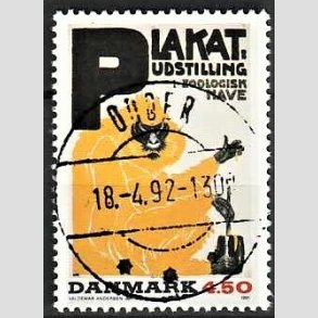 FRIM�RKER DANMARK | 1991 - AFA 1000 - Dansk Plakatkunst - 4,50 Kr. flerfarvet - Pragt Stemplet 