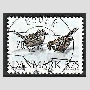 FRIM�RKER DANMARK | 1994 - AFA 1076 - Truede danske dyr - 3,75 Kr. gr�spurv - Pragt Stemplet Odder
