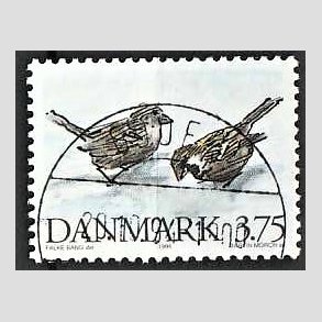 FRIM�RKER DANMARK | 1994 - AFA 1076 - Truede danske dyr - 3,75 Kr. gr�spurv - Pragt Stemplet Odder
