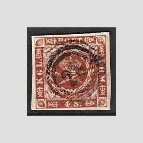 FRIMRKER DANMARK | 1858-62 - AFA 7 - 4 Skilling brun - Stemplet (Pne brede rande)