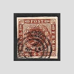 FRIMRKER DANMARK | 1858-62 - AFA 7 - 4 Skilling brun - Stemplet (Pne brede rande)