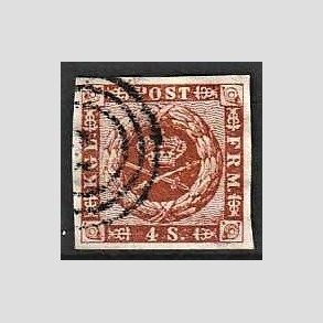 FRIMRKER DANMARK | 1858-62 - AFA 7 - 4 Skilling brun - Stemplet (Pne brede rande)