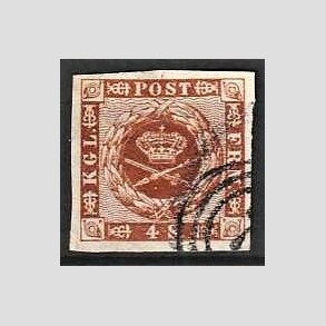FRIMRKER DANMARK | 1858-62 - AFA 7 - 4 Skilling brun - Stemplet (Pne brede rande)