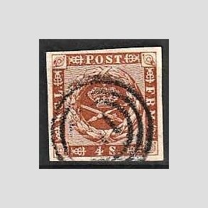 FRIMRKER DANMARK | 1858-62 - AFA 7 - 4 Skilling brun - Stemplet (Pne brede rande)