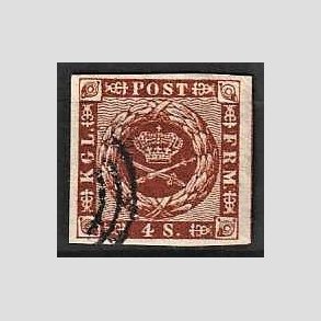 FRIMRKER DANMARK | 1858-62 - AFA 7 - 4 Skilling brun - Stemplet (Pne brede rande)