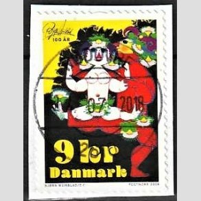 FRIM�RKER DANMARK | 2018 - AFA 1922 - Bj�rn Wiinblad - 9,00 kr. flerfarvet p� klip - Pragt Stemplet 