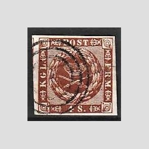 FRIMRKER DANMARK | 1858-62 - AFA 7 - 4 Skilling brun - Stemplet (Pne brede rande)