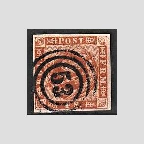 FRIMRKER DANMARK | 1858-62 - AFA 7 - 4 Skilling brun - Stemplet (Pne brede rande)