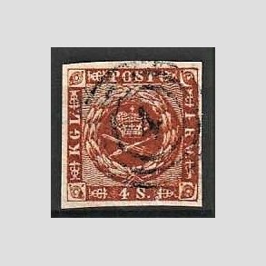FRIMRKER DANMARK | 1858-62 - AFA 7 - 4 Skilling brun - Stemplet (Pne brede rande)