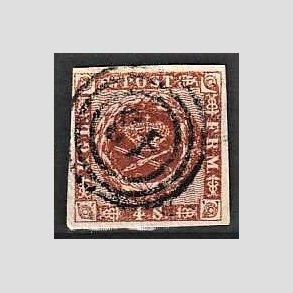 FRIMRKER DANMARK | 1858-62 - AFA 7 - 4 Skilling brun - Stemplet (Pne brede rande)