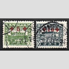 FRIMRKER DANMARK | 1921 - AFA 120,121 - +5 +10 re grn og +10 +20 re bl Rde Kors provisorier - Stemplet