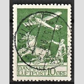 FRIM�RKER DANMARK | 1925 - AFA 144 - Gl. Luftpost 10 �re gr�n - Stemplet