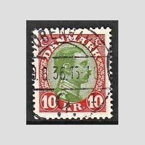 FRIMRKER DANMARK | 1927-28 - AFA 177 - Chr. X 10 Kr. rd/grn - Stemplet