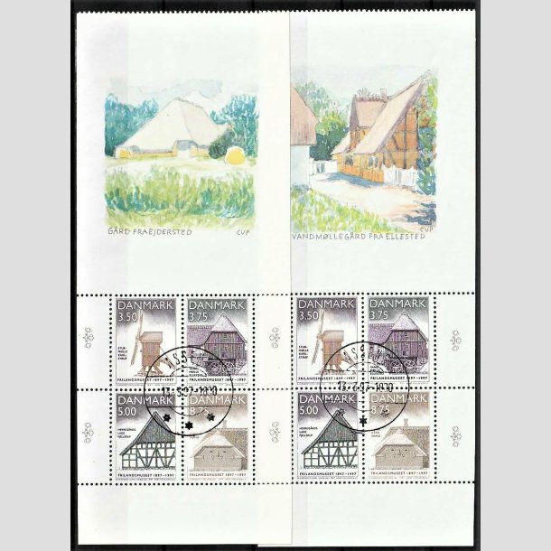FRIMRKER DANMARK | 1997 - AFA 1143A,1143B - Frilandsmuseet 100 r. - Miniark med vignet 2 x 21,00 Kr. flerfarvet - Pragt Stemplet Assens