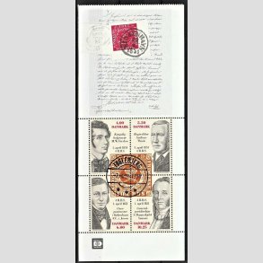 FRIM�RKER DANMARK | 2001 - AFA 1280A - F�rste danske frim�rke 150 �r - 25,75 kr. Miniark med Ferslew�s 1. frim�rkeudkast - Lux Stemplet Fuglebjerg