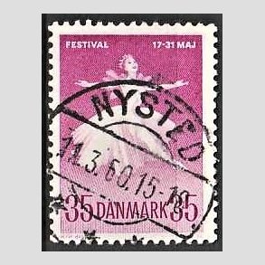 FRIM�RKER DANMARK | 1959 - AFA 377 - Ballet og Musikfestival - 35 �re r�dlilla - Pragt Stemplet Nysted