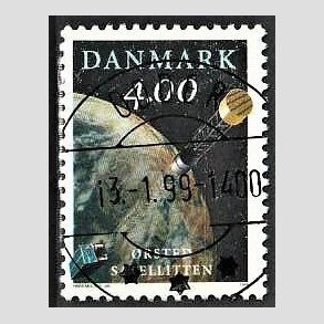 FRIM�RKER DANMARK | 1999 - AFA 1200 - �rsted satelitten - 4,00 Kr. flerfarvet - Pragt Stemplet Odder