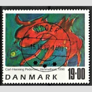 FRIMRKER DANMARK | 1998 - AFA 1190 - Frimrkekunst 1. - 19,00 Kr. Himmelhest flerfarvet - Pragt Stemplet Odder (Udsgt kvalitet)
