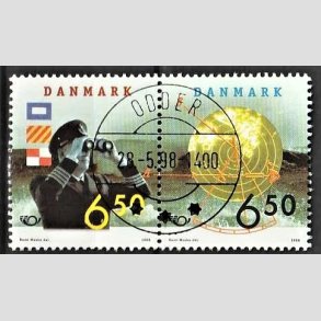 FRIM�RKER DANMARK | 1998 - AFA 1181,1182 - 28 maj S�fart - 6,50 + 6,50 Kr. par flerfarvet - Lux Stemplet Odder