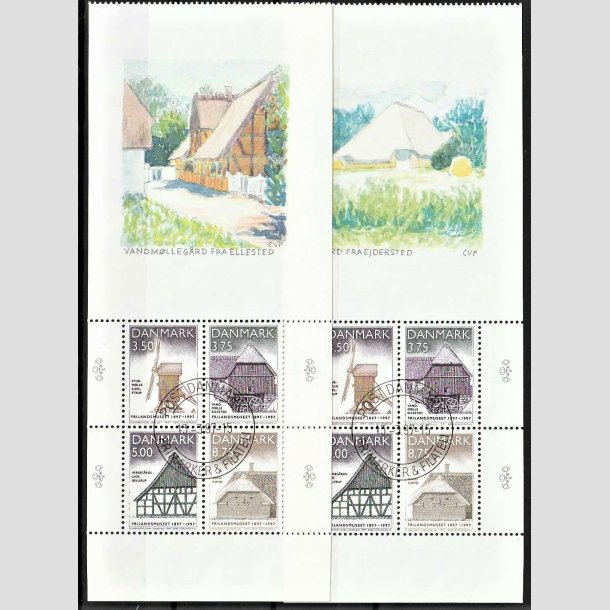 FRIMRKER DANMARK | 1997 - AFA 1143A,1143B - Frilandsmuseet 100 r. - Miniark med vignet 2 x 21,00 Kr. flerfarvet - Pragt Stemplet 