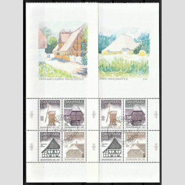 FRIMRKER DANMARK | 1997 - AFA 1143A,1143B - Frilandsmuseet 100 r. - Miniark med vignet 2 x 21,00 Kr. flerfarvet - Pragt Stemplet 