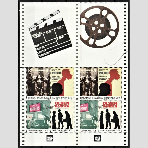 FRIMRKER DANMARK | 2000 - AFA 1271A,1271B - Dansk film i 1900-tallet - Miniark med filmspole + Klaptr - Pnt Stemplet