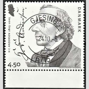 FRIM�RKER DANMARK | 2005 - AFA 1422 - H. C. Andersen - 4,50 Kr. portr�t - Pragt Stemplet Gjesing