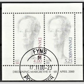 FRIM�RKER DANMARK | 2000 - AFA 1241 - Droning Margrethe 60 �r - 9,25 Kr. Miniark - Stemplet