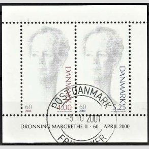 FRIM�RKER DANMARK | 2000 - AFA 1241 - Droning Margrethe 60 �r - 9,25 Kr. Miniark - Stemplet