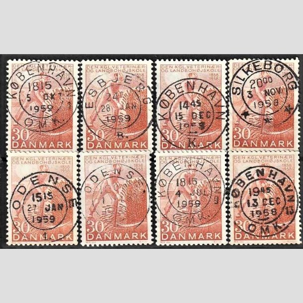 FRIMRKER DANMARK | 1958 - AFA 372 - Landbohjskolen 100 r - 30 re rd x 8, Engros - Pragt/Lux Stemplet