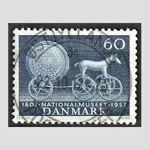 FRIM�RKER DANMARK | 1957 - AFA 371 - Nationalmuseets 150 �r - 60 �re bl� - Pragt Stemplet 